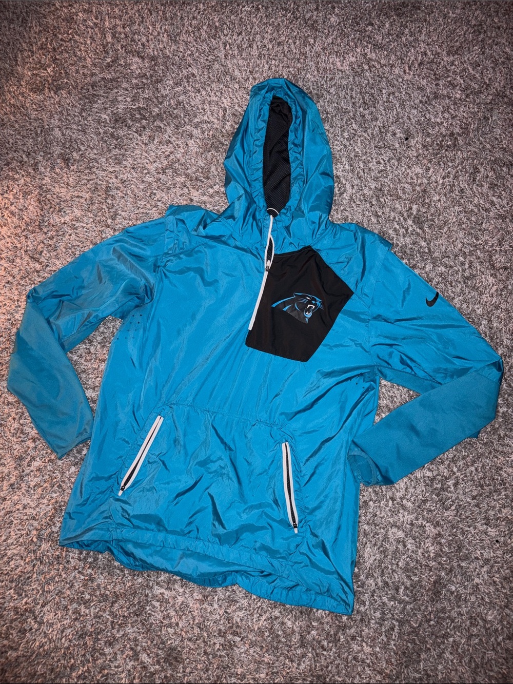 NFL carolina panthers Blue Hooded Windbreaker with Black Chest Pocket